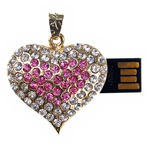BuySKU60634 8GB Heart Shape U Disk USB Flash Memory Drive with Rhinestone (Golden)