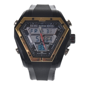BuySKU57416 AK1054 Multi-functional Waterproof Sports Watch with Double Movement & Alloy Bezel (Golden)