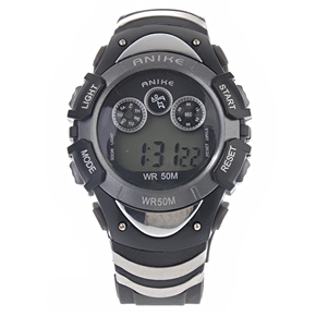 BuySKU57638 ANIKE A5106 Luminous LCD Display Waterproof Sports Alarm Stopwatch Dive Watch with PU Band (Black)