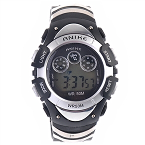 BuySKU57641 ANIKE A5106 Luminous LCD Display Waterproof Sports Alarm Stopwatch Dive Watch with PU Band (Silver)