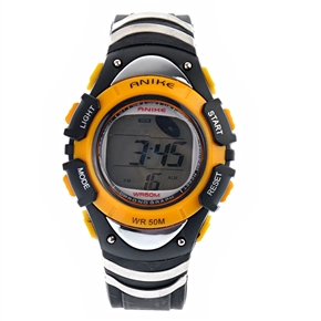 BuySKU57650 ANIKE A6002 Luminous Color Screen Display Waterproof Sports Alarm Stopwatch Dive Watch with PU Band (Yellow)