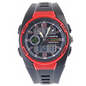BuySKU57643 ANIKE AK1158 LCD Display Waterproof Sports Alarm Stopwatch Dive Watch with PU Band (Red)