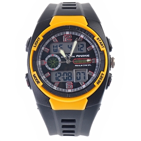 BuySKU57645 ANIKE AK1158 LCD Display Waterproof Sports Alarm Stopwatch Dive Watch with PU Band (Yellow)