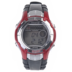 BuySKU57660 ANIKE B9127 Waterproof Sports Alarm Stopwatch Dive Watch with PU Band & 7-color Background Light (Red)