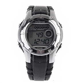 BuySKU57656 ANIKE B9127 Waterproof Sports Alarm Stopwatch Dive Watch with PU Band & 7-color Background Light (Silver)