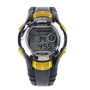 BuySKU57658 ANIKE B9127 Waterproof Sports Alarm Stopwatch Dive Watch with PU Band & 7-color Background Light (Yellow)