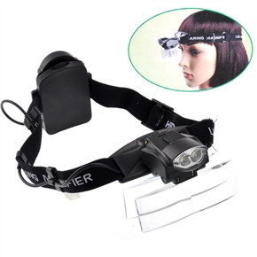 BuySKU67141 Adjustable 2-LED Light Headband Illumination Magnifier with 5 Magnification Lens (Black)