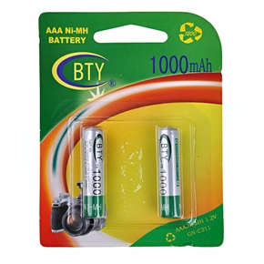 BuySKU62226 BTY 1000mAh 1.2V AAA Rechargeable Ni-MH Battery (2 pcs/set)