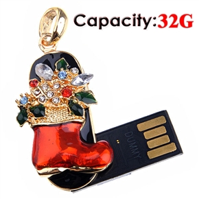 BuySKU66880 Beautiful Christmas Boot 32G Rhinestone USB Flash Drive with Metal Ring