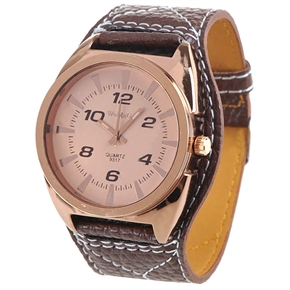 BuySKU58096 Big Size Quartz Wrist Watch with Leather Strap for Girls Women (Brown)