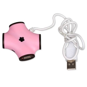 BuySKU54957 Bone Shaped Mini USB 2.0 High Speed 4-Port Hub Adapter with USB Cable (Pink)