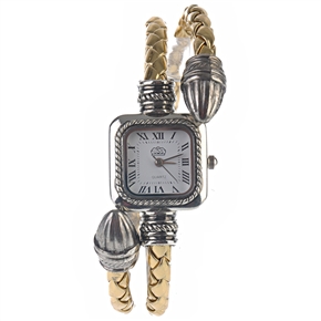BuySKU57767 Bracelet Design Wrist Watch with Square Dial and Roman Numerals (Golden)