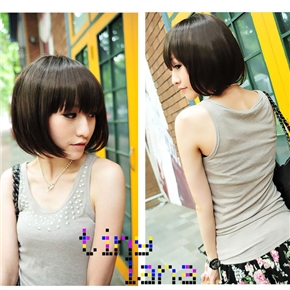 BuySKU62361 Brand New Lady Short BoBo Wig Hairstyle with Straight Bang (Deep Brown)
