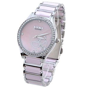 BuySKU58081 Butterfly Design Rhinestones Quartz Wrist Watch with Alloy Band for Female (Pink)