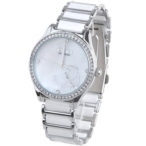 BuySKU58077 Butterfly Design Rhinestones Quartz Wrist Watch with Alloy Band for Female (White)