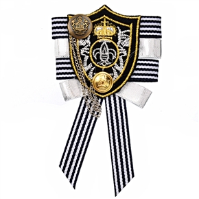 BuySKU64636 C-019 Stylish Navy Badge Style Metal Brooch with Cloth Bowknot (Large Size)