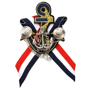 C-021 Stylish Navy Badge Style Metal Brooch with Cloth Bowknot (Middle Size) 