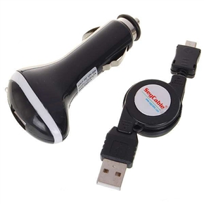 BuySKU48515 Cell Phone USB Car Charger Adapter with 70cm Length Retractable USB to Mini USB Cable (Black)