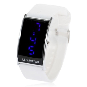 BuySKU58022 Chic Rectangle Case Blue LED Display Wrist Watch with Silicone Band (White)