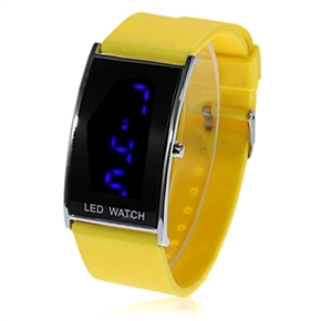 BuySKU58025 Chic Rectangle Case Blue LED Display Wrist Watch with Silicone Band (Yellow)