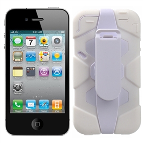 BuySKU67297 Cool Survivor Extreme-Duty Style Detachable Protective Case Cover Set with Belt Clip for iPhone 4/iPhone 4S (White)
