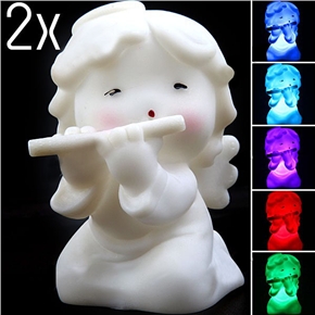 BuySKU61665 Cute Little Angel with Fife Shape Design Color Changing LED Desktop Small Night Lamp (White) - 2 pcs/set