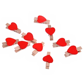 BuySKU62486 Cute Mini Heart Style Wood Clip - 10 pcs/set