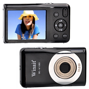 DC-V100 2.7-inch TFT-LCD 15.0MP Digital Camera with 5X Optical Zoom /Anti-shake /Face Detection /Smile Capture /SD Slot