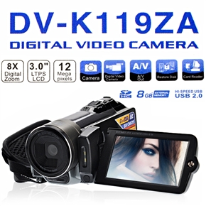 BuySKU61080 DV-K119ZA 3.0" 270 Rotating LTPS-LCD 5.0MP CMOS Digital Video Camera with 8X Digital Zoom & AV-Out