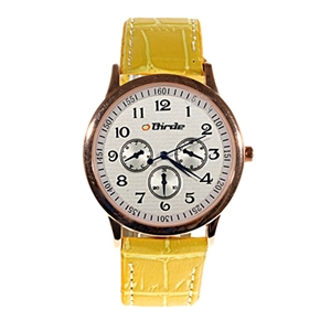 BuySKU58120 Decent Unisex Wrist Watch Quartz Watch with Round Metal Case and Leatherette Band (Yellow)