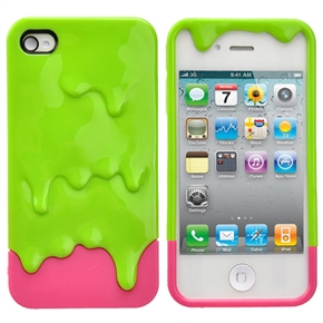 BuySKU64203 Detachable 3D Melting Ice-cream Style Hard Protective Back Case Cover Set for iPhone 4 /iPhone 4S (Green & Rosy)