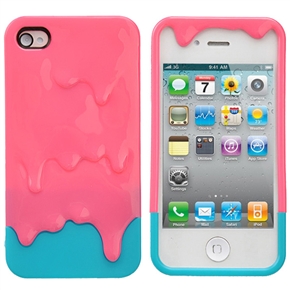 BuySKU64350 Detachable 3D Melting Ice-cream Style Hard Protective Back Case Cover Set for iPhone 4 /iPhone 4S (Rosy & Blue)