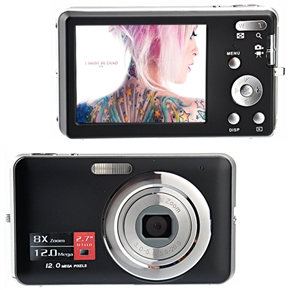 BuySKU63244 E70 2.7" TFT-LCD 1/2.5" CMOS 12.0MP Portable Digital Camera with 8X Digital Zoom /Anti-shake /AV-Out /SD Slot (Black)