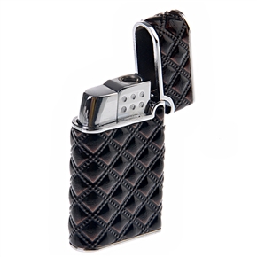 BuySKU65052 Elegant Leather Case Butane Lighter with Tartan Pattern (Brown)