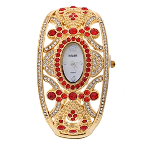 BuySKU58188 Exquisite Golden Crown Style Bracelet Watch with Red Rhinestone