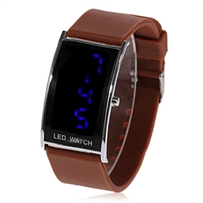 BuySKU58008 Fashion Rectangle Case Silicone Band LED Wrist Watch with Blue LED Light (Coffee)