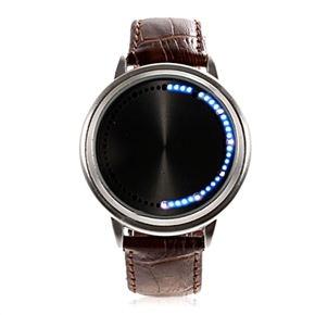 BuySKU58012 Fashionable Black Round Dial Blue Light LED Wrist Watch with Leather Band (Brown)