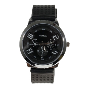 BuySKU57992 Fashionable Black Round Dial Quartz Wrist Watch with Week, Date and Leather Band for Male (Black)