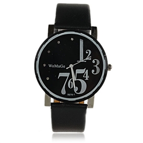 BuySKU58007 Fashionable Large Arabic Numerals Round Dial Wrist Watch with Leather Band (Black)