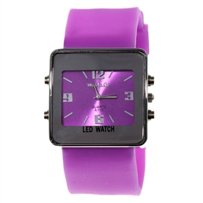 BuySKU57950 Fashionable Silver Square-shaped Case Quartz LED Watch with Rubber Band for Female (Purple)