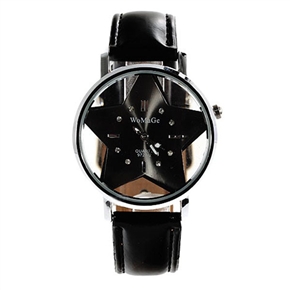 BuySKU57974 Fashionable Star-shaped Dial Quartz Wrist Watch with Round Bezel & Leather Band (Black)