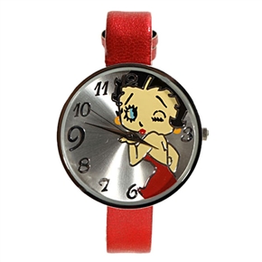 BuySKU57945 Feminine Quartz Wrist Watch with Round Dial & PU Leather Watch Band (Red)