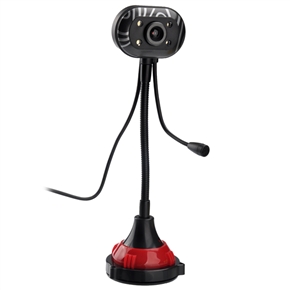 BuySKU67168 Flexible 4 LED Lights 8.0 Mega Pixels Driverless USB 2.0 Webcam PC Web Camera with Microphone (Black)