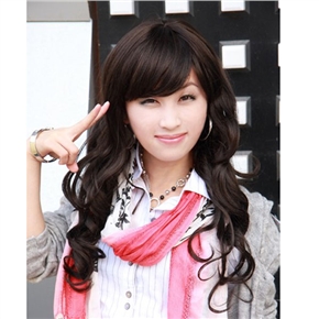 BuySKU62347 Flexible Long Curly Wig Curly Hairstyle with Front Bang (Black)