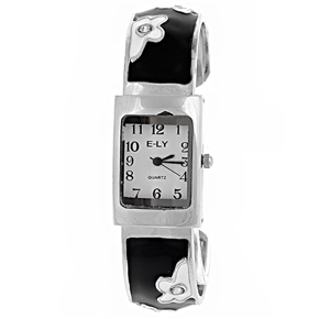 BuySKU57756 Floral Bracelet Style Wrist Watch Metal Watch with Rhinestones (Black)