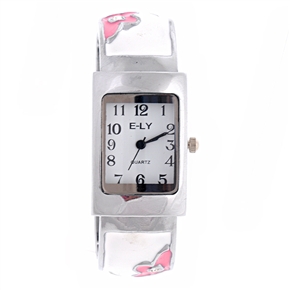 BuySKU57753 Floral Bracelet Style Wrist Watch Metal Watch with Rhinestones (White)