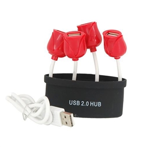 BuySKU54952 Flowerpot Design Mini USB 2.0 High Speed 4-Port Hub Adapter with USB Cable (Red & Black)