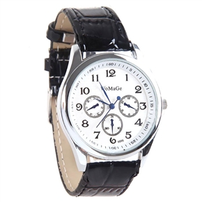 BuySKU58082 Four-dial Design Quartz Wrist Watch with Faux Leather Band (Black)