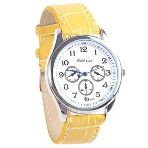 BuySKU58078 Four-dial Design Quartz Wrist Watch with Faux Leather Band (Yellow)