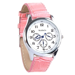 BuySKU58083 Four-dial Design Quartz Wrist Watch with Faux Leather Band for Female (Pink)